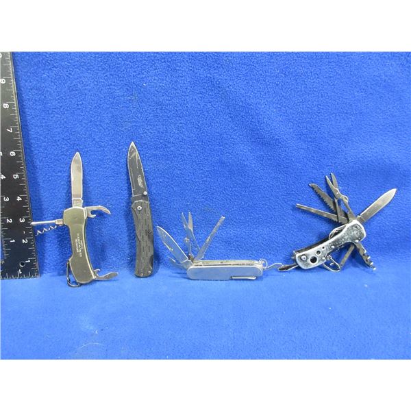 3 Swiss Style Knives & 1 Folding Lock Blade Clip Knife