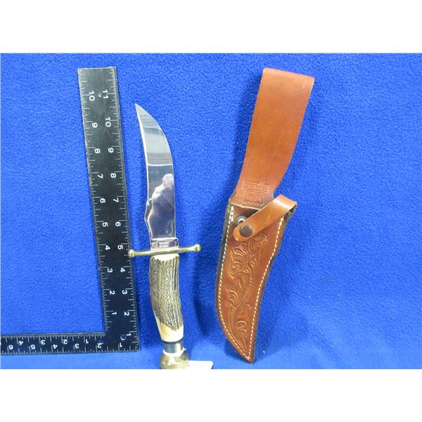 NEW - Case XX Fixed Blade Knife with Leather Sheath & Stag Handle