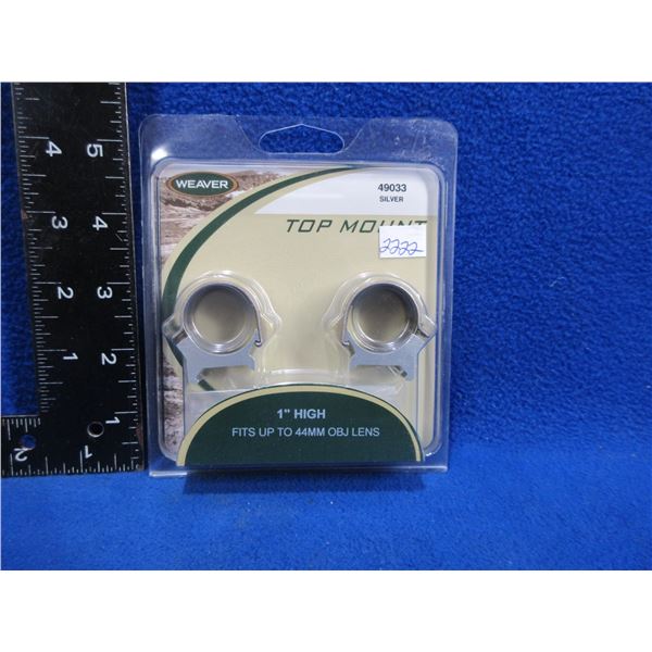Weaver Top Mount 1" High Rings, Silver - Fits up to 44mm OBJ Lens