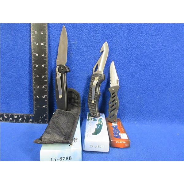 3 Folding Lock Blade Knives - Frost Cutlery - Appear Unused