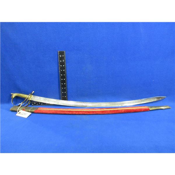 Sword Made in India with Sheath - 31" Etched Blade, Brass Grip