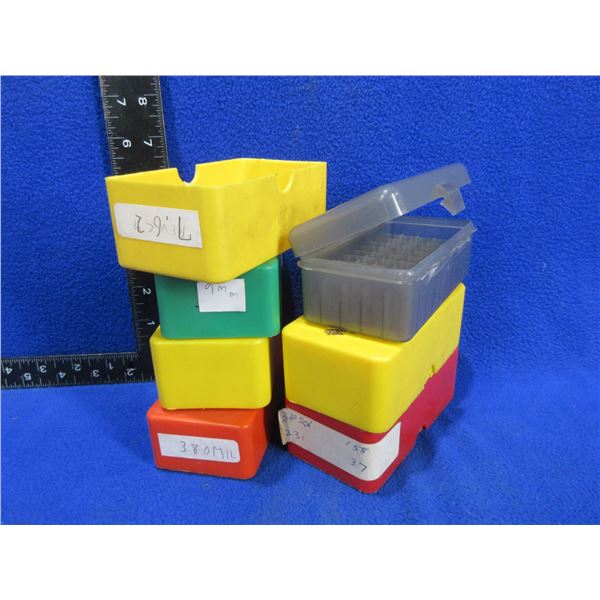 6 Empty Plastic Ammo Boxes  - 9MM/38/357