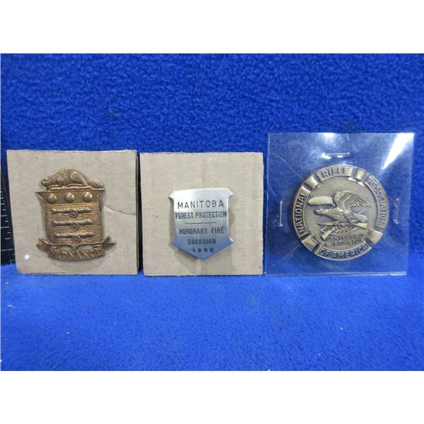 Royal Canadian Ordnance Cap Badge, Manitoba Forest Protection Badge, NRA Medal