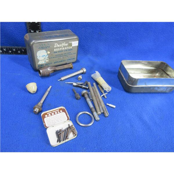 Vintage Dustfoe Respirator Tin with Misc. Reloading Tools