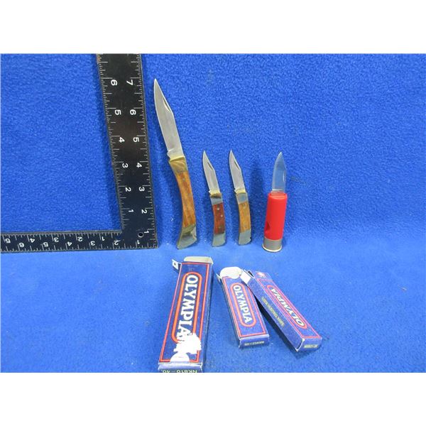 3 Olympia Folding Lock Blade Knives & 12 Ga. Shotshell Knife