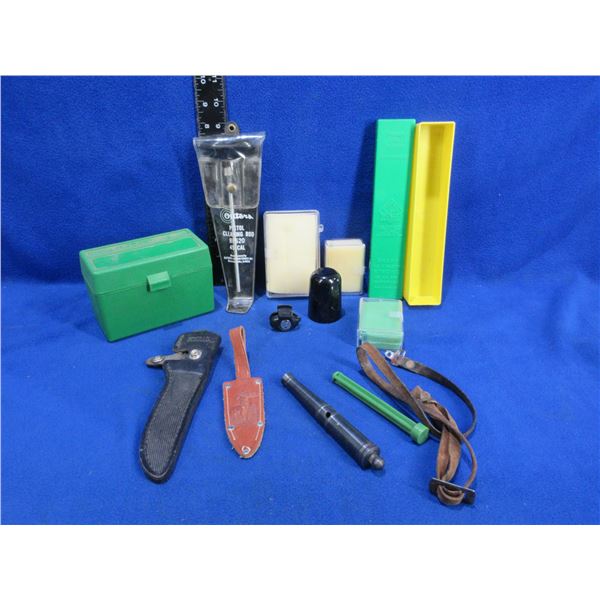 Lot of Misc. - Sheaths, Ammo Boxes, Cleaning Rod, Cannon Barrel, Etc.