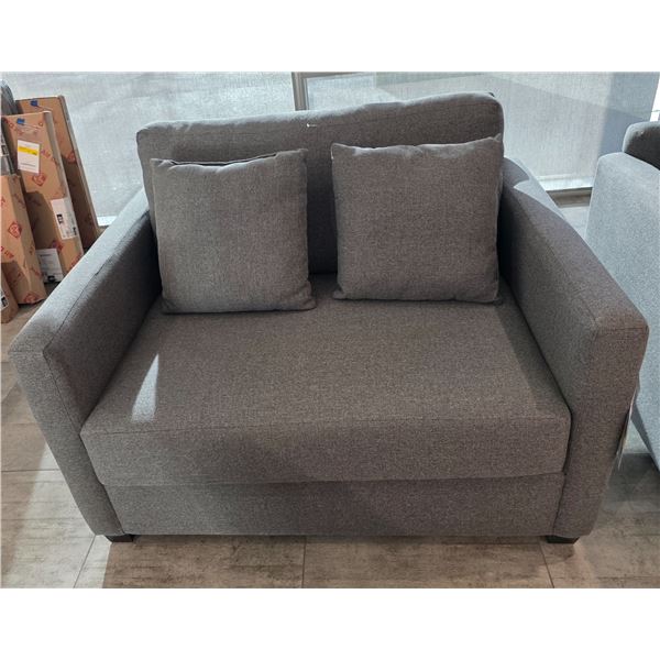 Sandy's - New Amara Macarena Dove Fabric Loveseat - RV: $1700 CAD - Made in Canada -H30" x W50" x D3