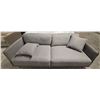 Image 1 : Sandy's - BNIB Smokey Blue Fabric Sofa - RV: $1555 - H28" x W82" x 34"