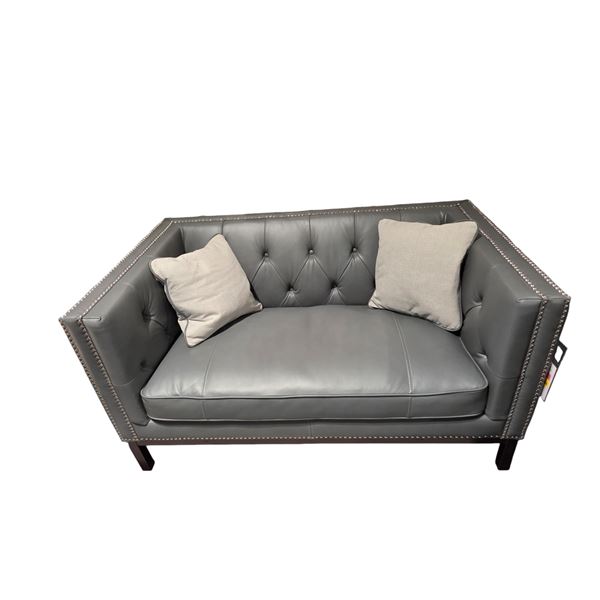 Sandy's - New Gray Leather Loveseat - RV: $3675 CAD - H31" x W58" x 34"