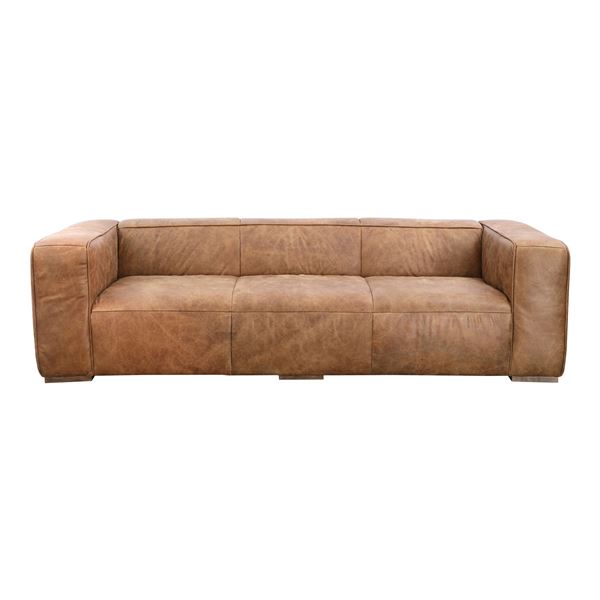 BNIB Moe's - BOLTON SOFA OPEN ROAD BROWN LEATHER - RP: $5,549 - Dimensions: 101"W x 44.5"D x 27.5"H
