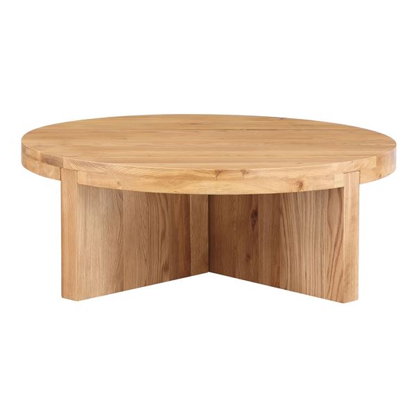 BNIB Moe's - FOLKE ROUND COFFEE TABLE NATURAL OAK - RP: $1,699 - Dimensions 38"W x 38"D x 13.5"H - M