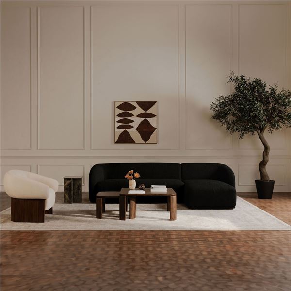 BNIB Moe's - FAYE SECTIONAL BLACK BOUCLE LEFT - RP: $5,649 - Dimensions: 113.75"W x 60.25"D x 29.5"H