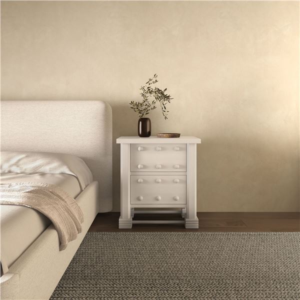 BNIB Moe's - CLEMENT NIGHTSTAND WHITEWASHED - RP: $1,649 - Dimensions: 28"W x 19"D x 30"H - Model: P