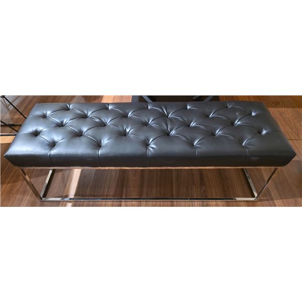 Long Grey Leather Bench