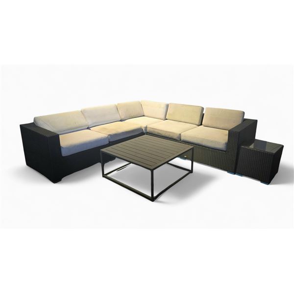 7 pc - Outdoor Patio Set - 8' x 8' Long each way - Table: 35.5x35.5x16" - Cushions Need Washing