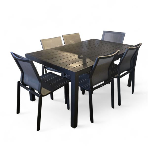 9 pc - Outdoor Patio Dining Table, Chairs & Candle Lanterns - Table: 63x37x29.5"