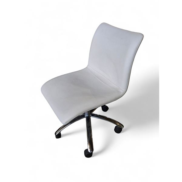 White Leather Rolling  Adjustable Office Chair