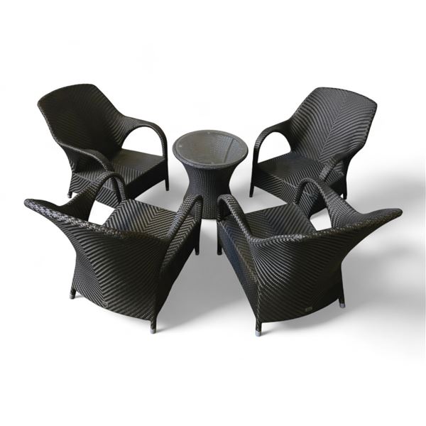 5 pc - Outdoor Seating set w/ Glass Top Table & Cushions