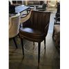 Image 2 : 2 pc - Brown Leather Bar Chairs w/ Wooden Legs & Gold Frame