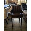 Image 3 : 2 pc - Brown Leather Bar Chairs w/ Wooden Legs & Gold Frame
