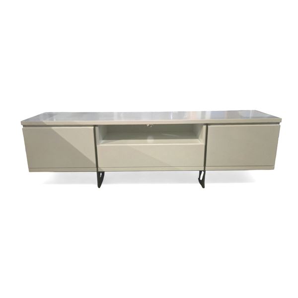 Gloss White 3 Drawer TV Stand w/ Modern Metal Legs - 71x16.5x21"