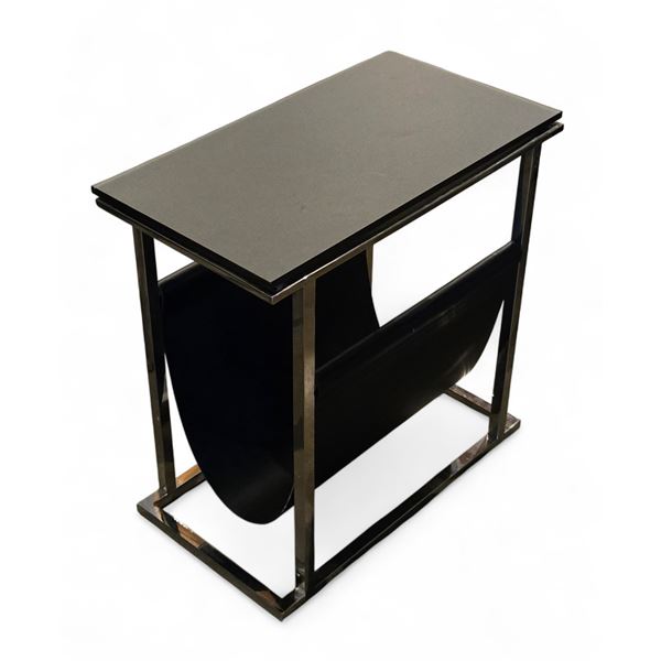 Magazine Rack / Side Table w/ Black Top & Chrome Legs