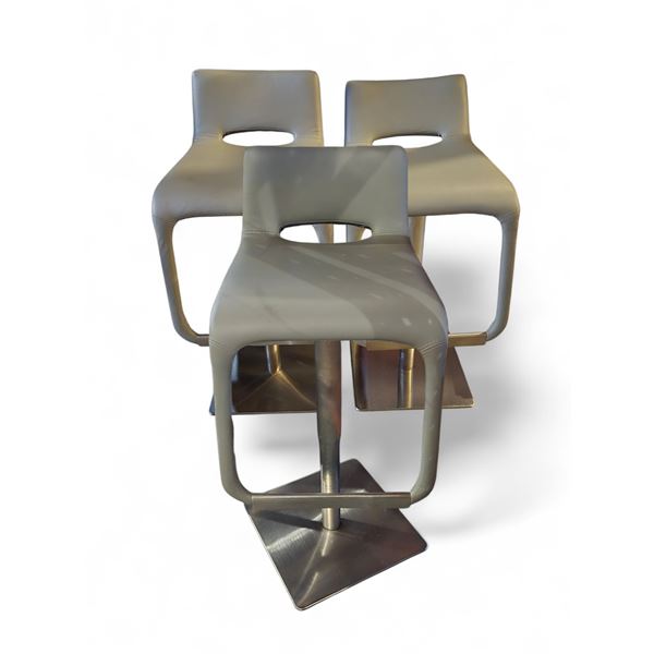 3 pc - Grey Leather Adjustable Height Swivel Bar Stools