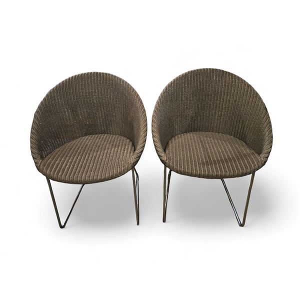 2 pc - Outdoor Grey Wicker Modern Chairs w/ Chrome Legs