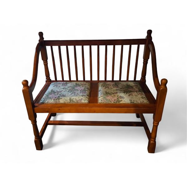 Vintage Wooden Bench w/ Floral Accent Seats