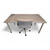 Image 1 : White Table / Desk w/ Adjustable White Leather Rolling Office Chair - 59x29.5x29.5"