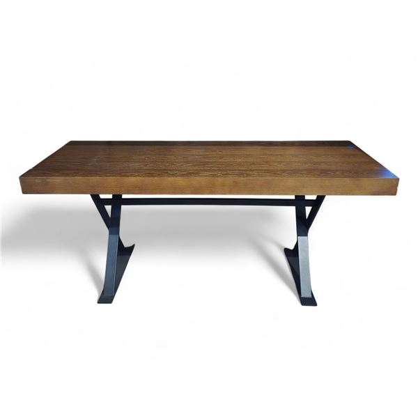 Dark Brown Oak Desk / Table w/ Wrought Iron Legs - 71x27.5x30"