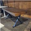 Image 2 : Dark Brown Oak Desk / Table w/ Wrought Iron Legs - 71x27.5x30"