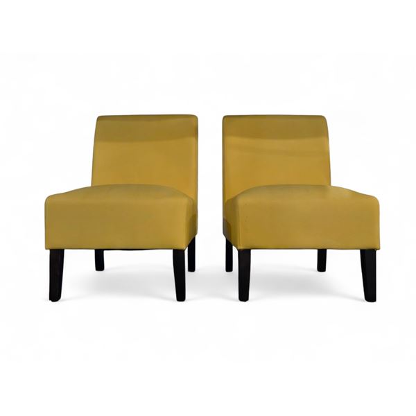 2 pc - Yellow Fabric Side Chairs w/ Wooden Legs
