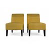 Image 1 : 2 pc - Yellow Fabric Side Chairs w/ Wooden Legs