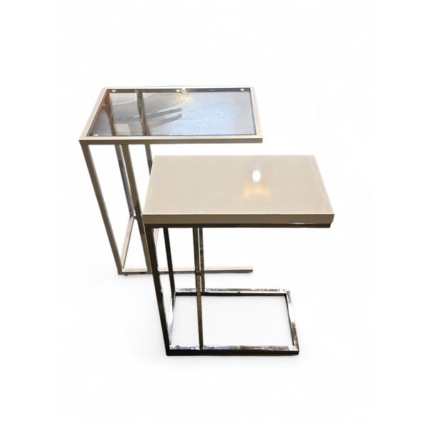 2 pc - White w/ Glass Top & White w/ Chrome Base Side Tables - 22x14x25.5" / 18x10x25"