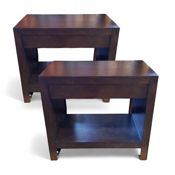 2 pc - Single Drawer Dark Brown Wood Bedside Tables - 31x18.5x28"
