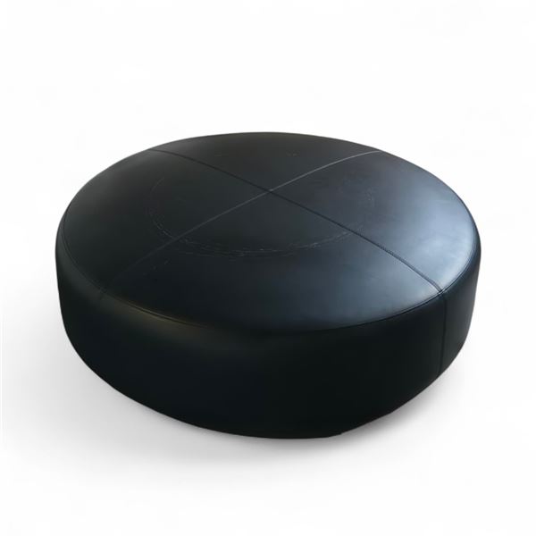 Black Leather Low Rise Ottoman - 38x12"