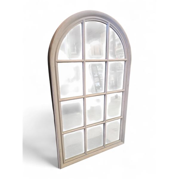 White Washed Wood Window Framed Arched Mirror - 31x54"