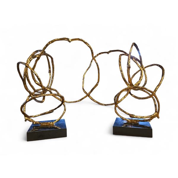 Gold Abstract Décor w/ Black Marble Base - 20"H