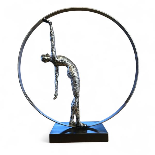 Silver Gymnast Style Décor w/ Black Marble Base - 25"H