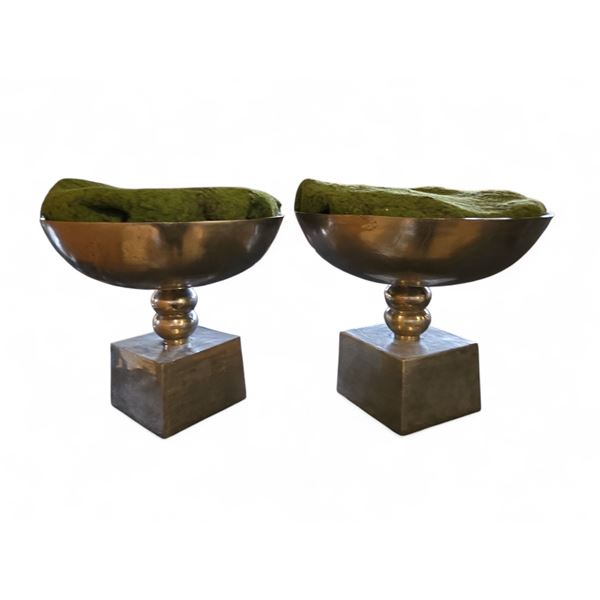 2 pc - Silver Pedistal Bowls - 16x14.5"