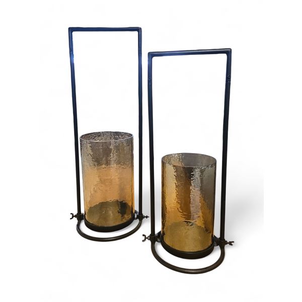 2 pc - Glass Candle Lanterns w/ Metal Frames22" & 26" H