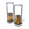 Image 1 : 2 pc - Glass Candle Lanterns w/ Metal Frames22" & 26" H