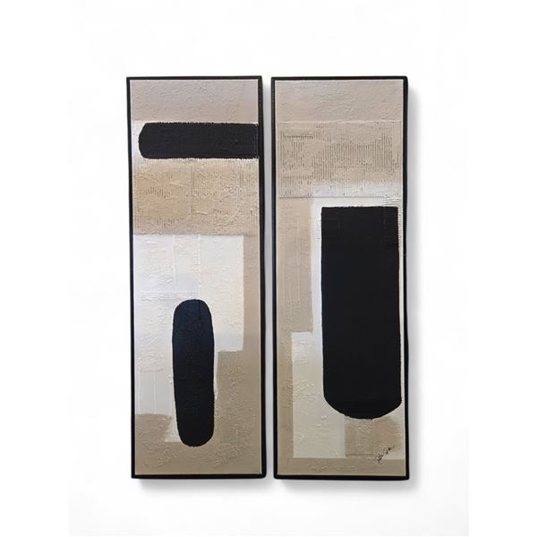 2 pc - Framed Textured Modern Abstract Art by Peter Span - 15x46" each