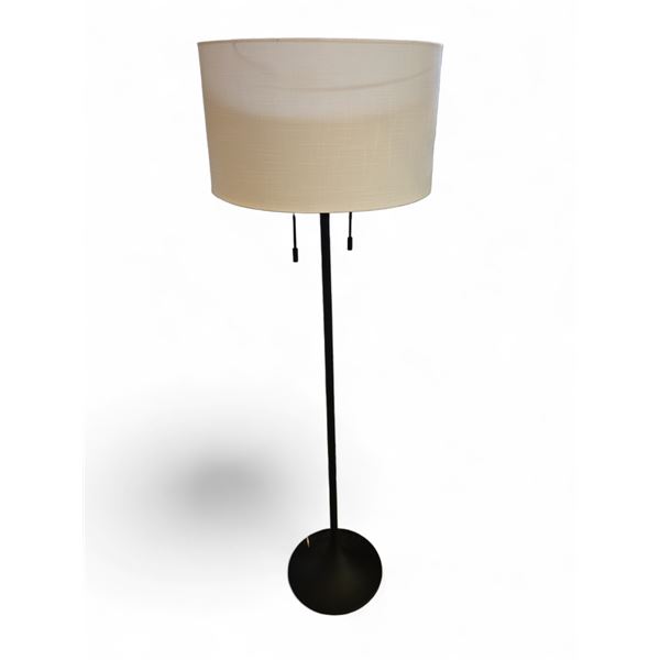 Modern Black Metal Lamp w/ White Linen Lamp Shade - 61"H