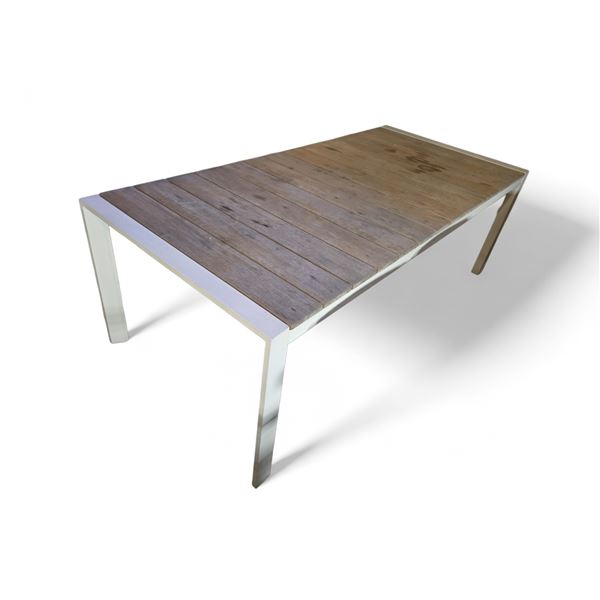 Outdoor Patio Dining Table w/ White Metal Legs - 87x39x29"