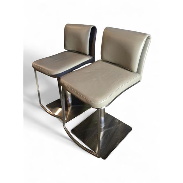 2 pc - Grey Leathe Adjustable Height Stools