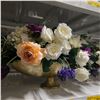 Image 2 : Shelf - Large Bouquet of Faux Flowers in Gold Colored Pot & Glass Display
