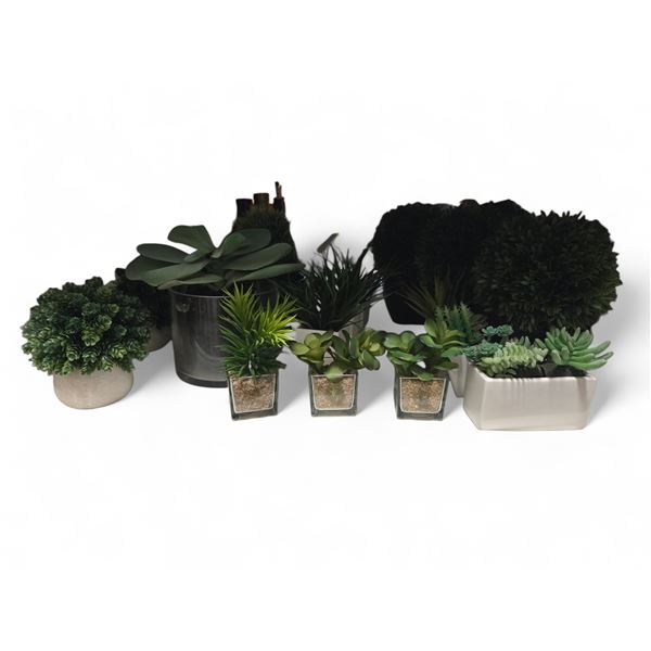 Group - Faux Plants & Flowers in Various Vases