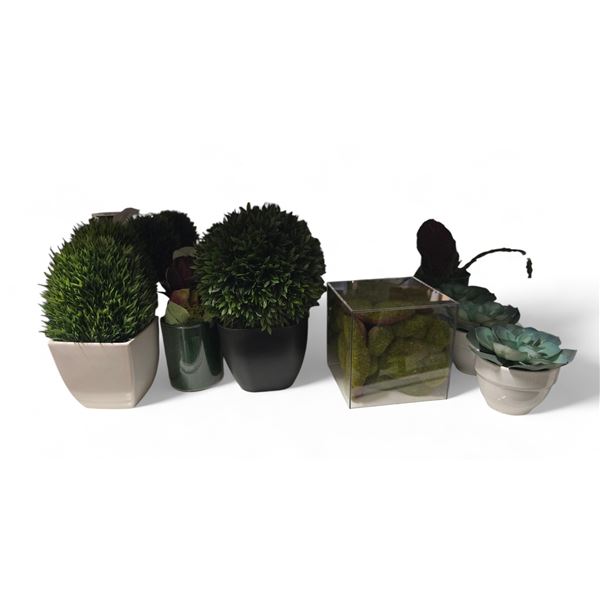 Group - Faux Plants & Flowers in Various Vases